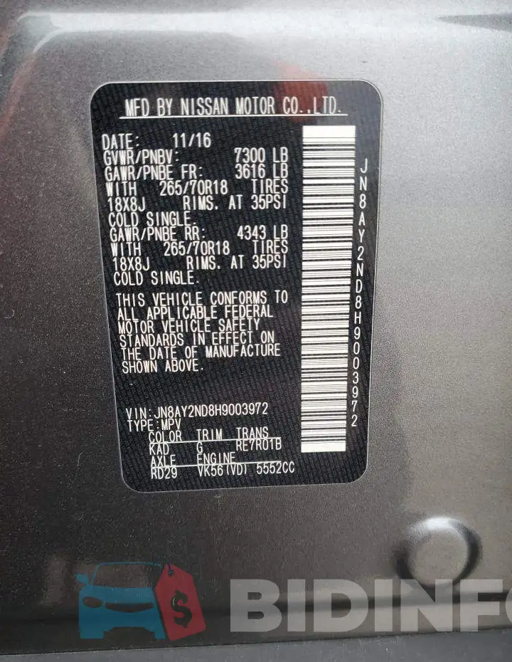 JN8AY2ND8H9003972 Photo# 14