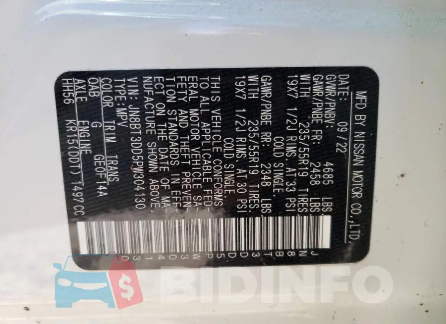 JN8BT3DD5PW304130 Photo# 14