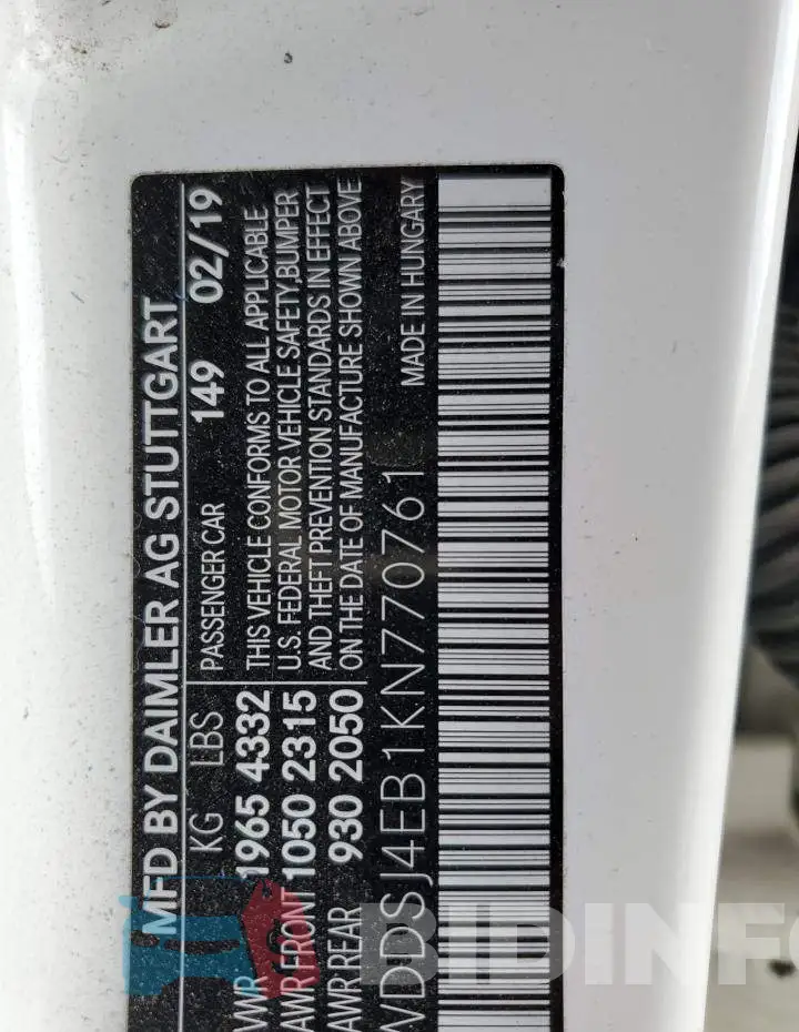 WDDSJ4EB1KN770761 Photo# 12