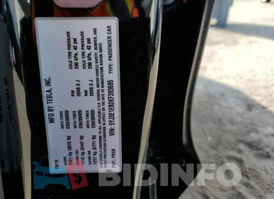 5YJ3E1EB2KF393695 Photo# 13