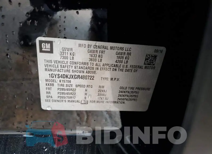 1GYS4DKJXGR480722 Photo# 13