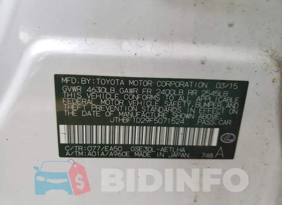JTHBF1D29F5071524 Photo# 12