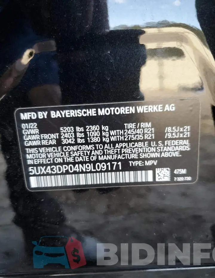 5UX43DP04N9L09171 Photo# 12