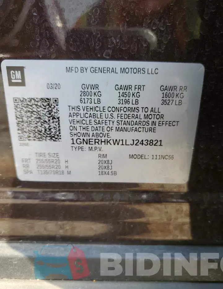 1GNERHKW1LJ243821 Photo# 13