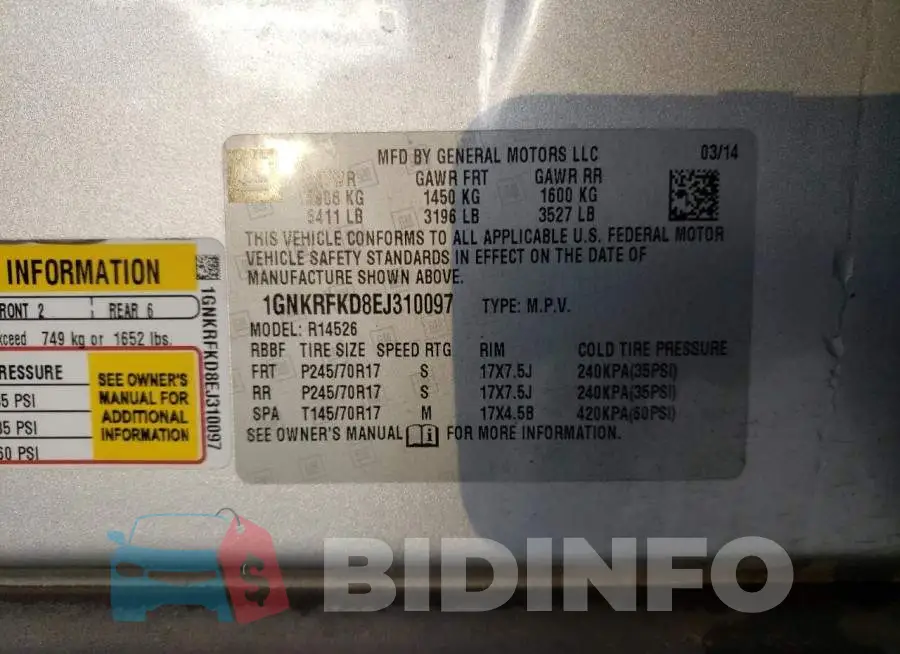 1GNKRFKD8EJ310097 Photo# 12