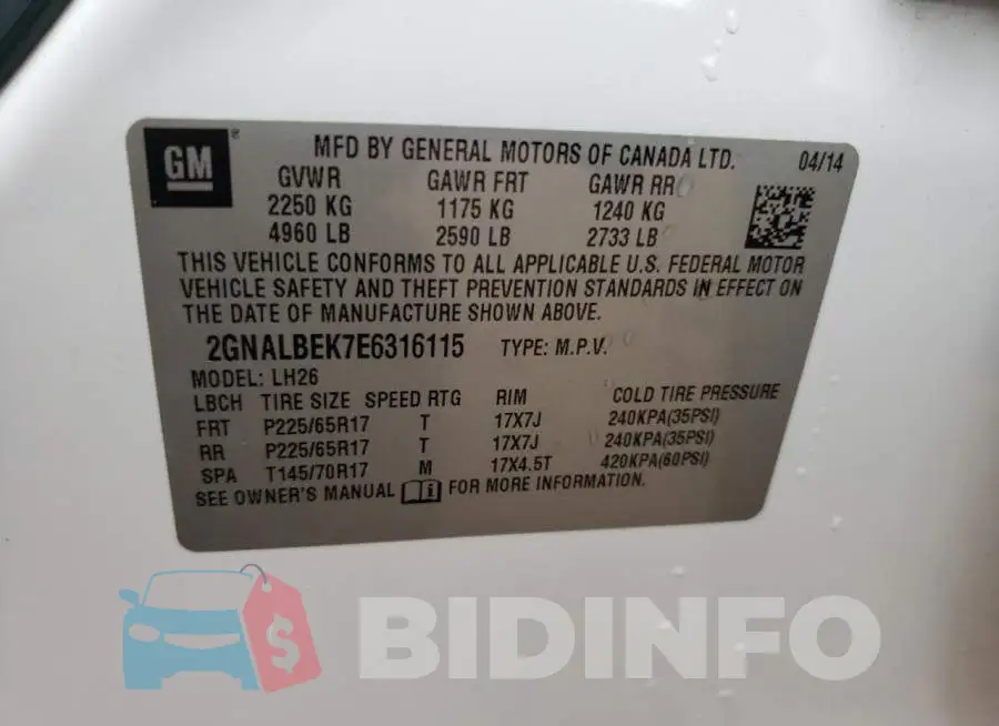 2GNALBEK7E6316115 Photo# 12