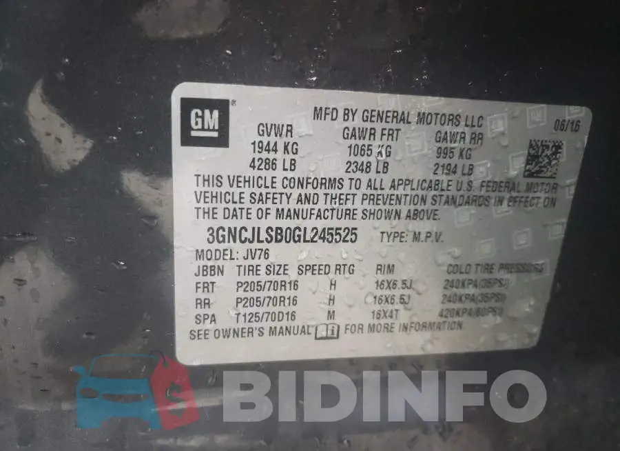 3GNCJLSB0GL245525 Photo# 13