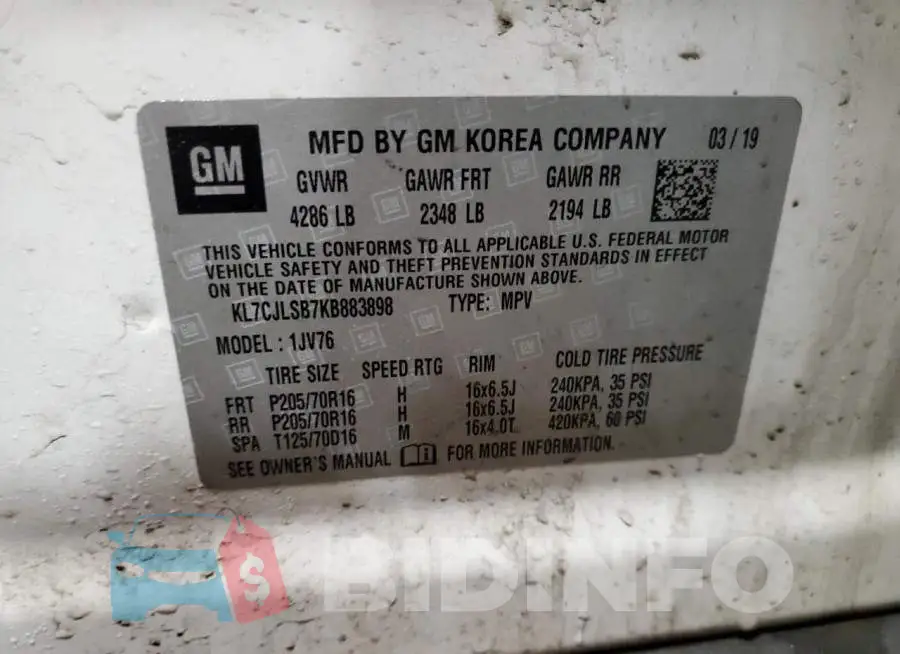 KL7CJLSB7KB883898 Photo# 13