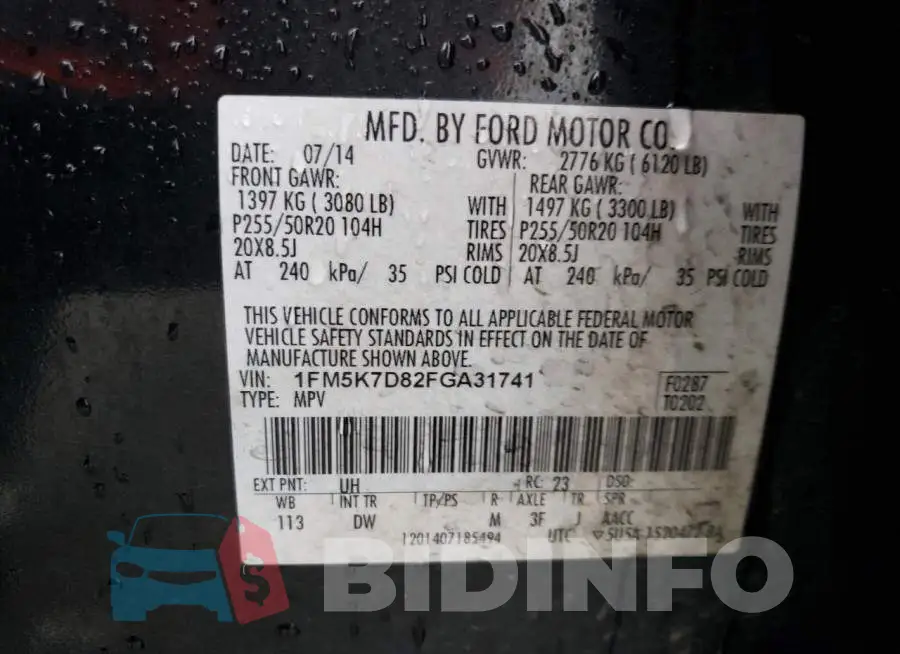 1FM5K7D82FGA31741 Photo# 13