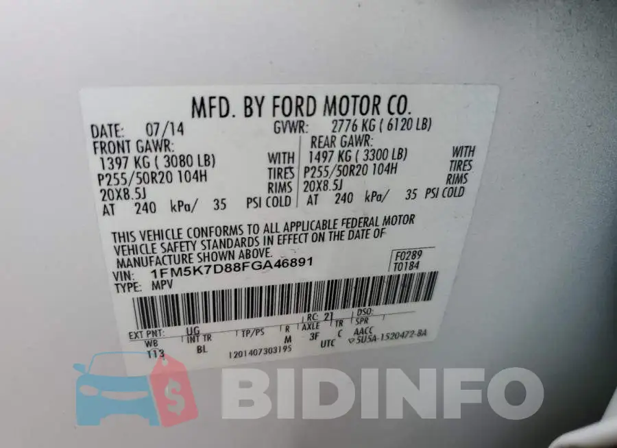 1FM5K7D88FGA46891 Photo# 10