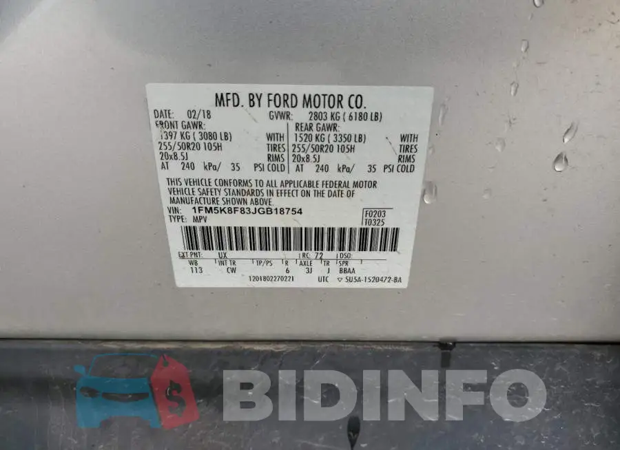 1FM5K8F83JGB18754 Photo# 13