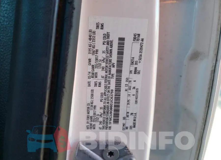 1FMCU9G96EUC63759 Photo# 12