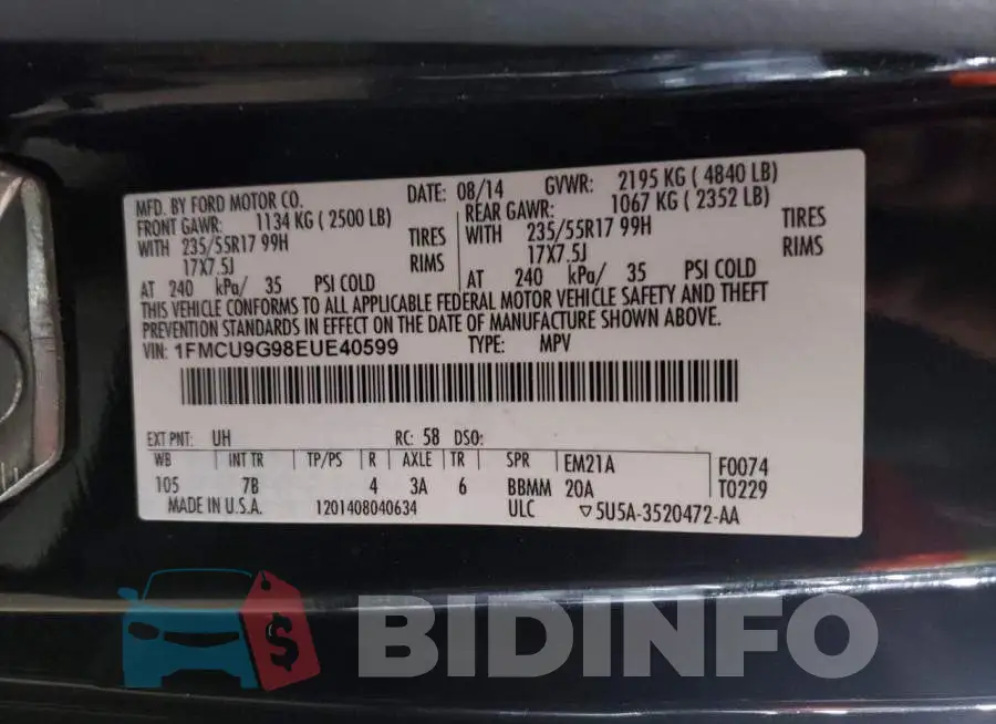 1FMCU9G98EUE40599 Photo# 13