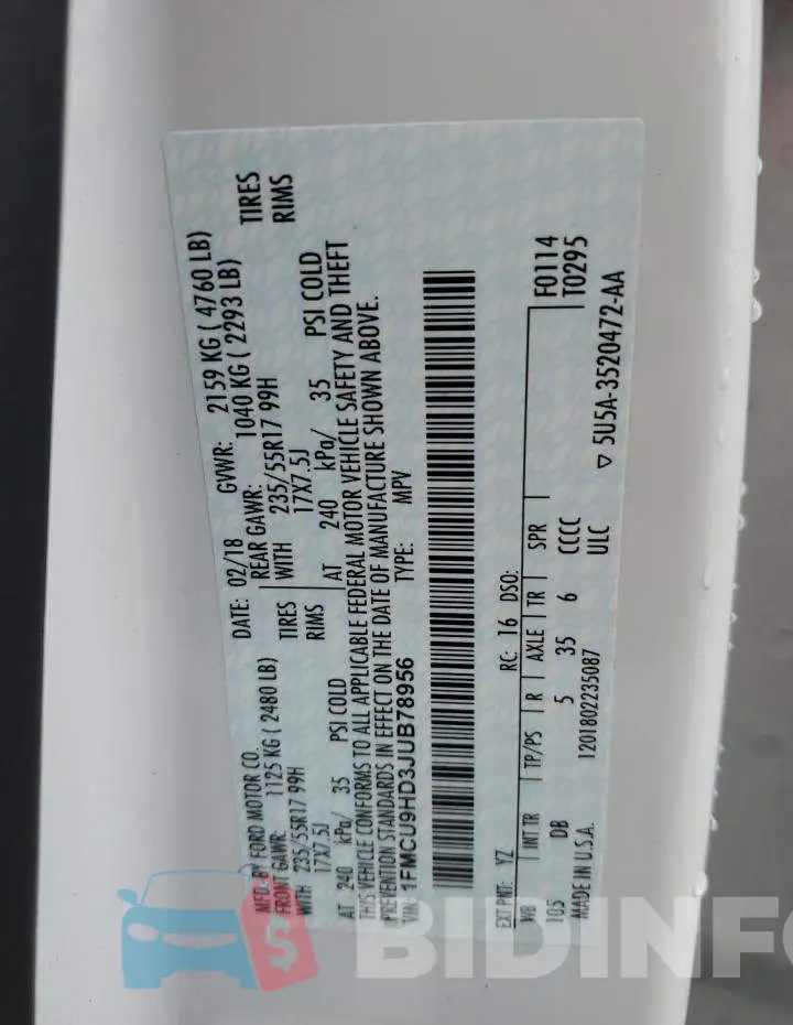 1FMCU9HD3JUB78956 Photo# 13