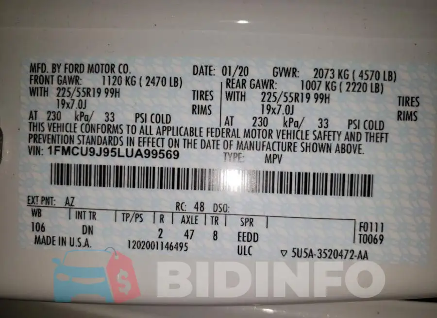 1FMCU9J95LUA99569 Photo# 12