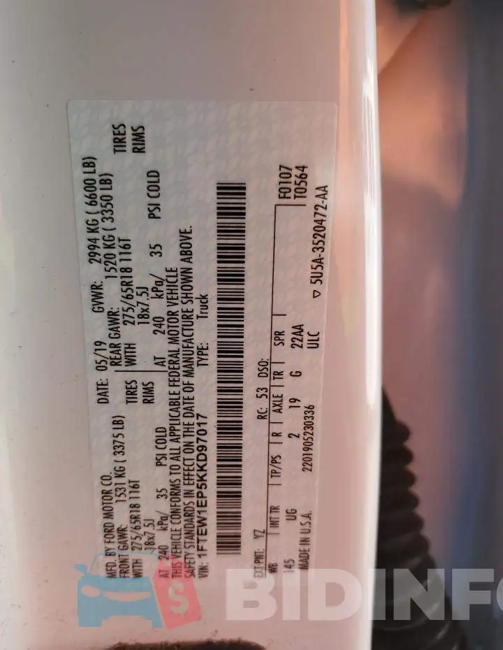 1FTEW1EP5KKD97017 Photo# 12