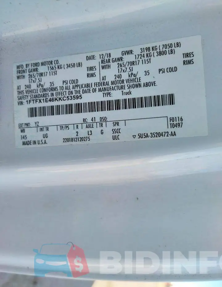 1FTFX1E46KKC53595 Photo# 14