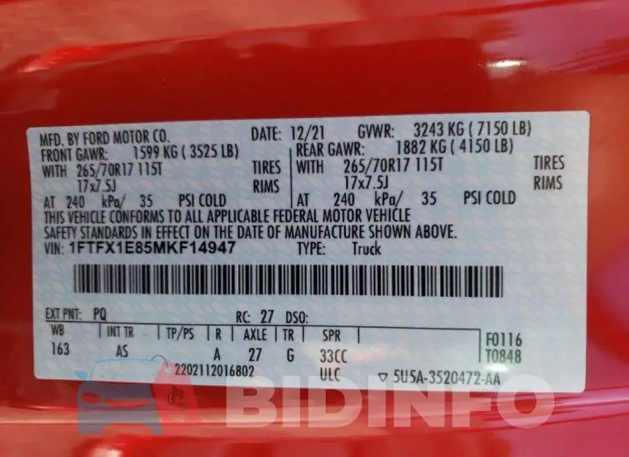 1FTFX1E85MKF14947 Photo# 10