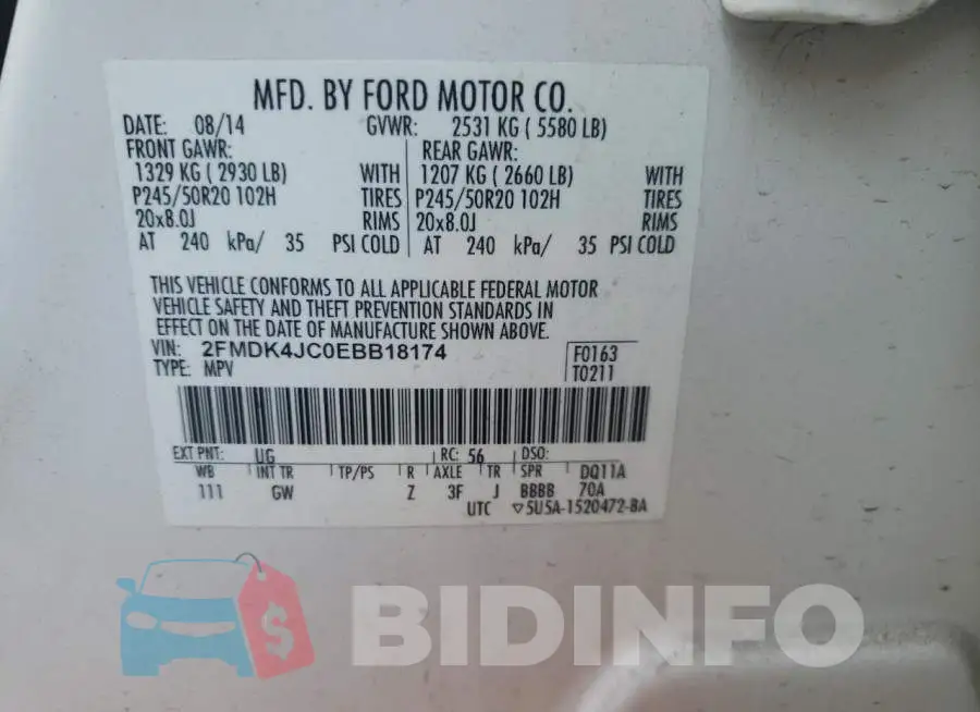 2FMDK4JC0EBB18174 Photo# 12
