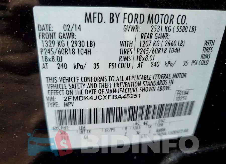 2FMDK4JCXEBA45251 Photo# 13
