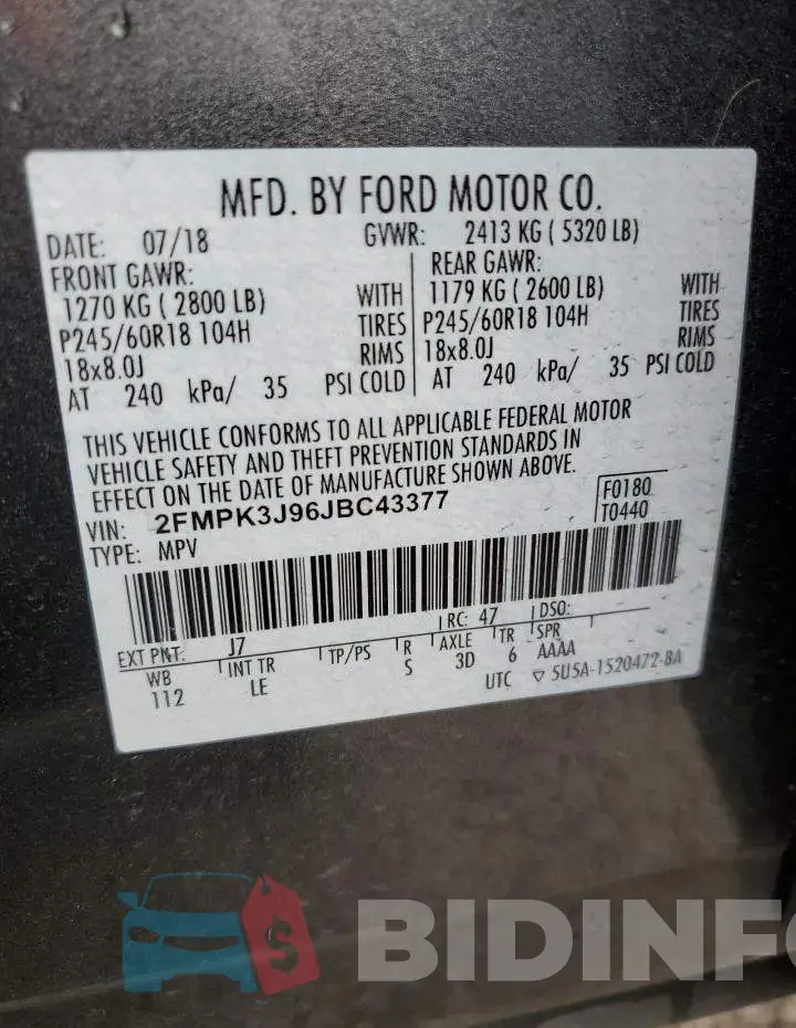 2FMPK3J96JBC43377 Photo# 12