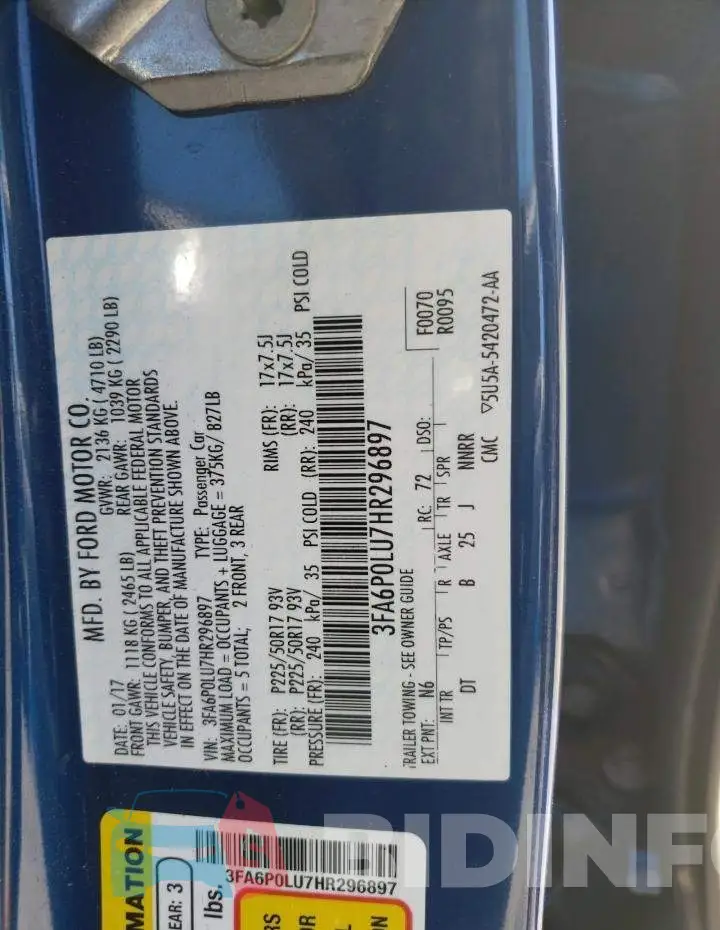 3FA6P0LU7HR296897 Photo# 12