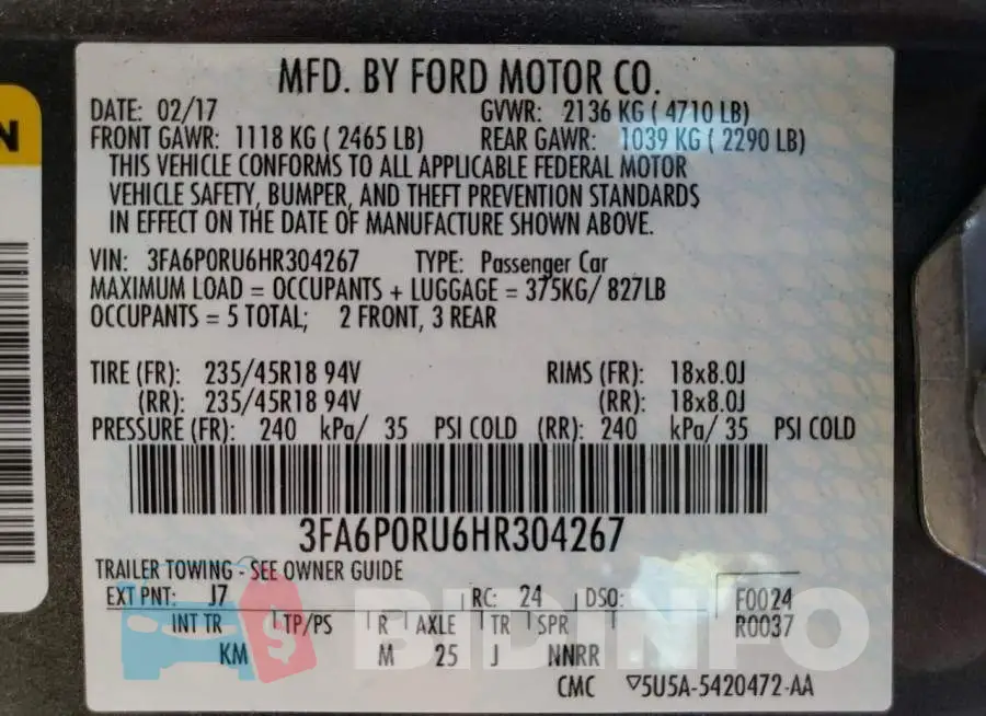 3FA6P0RU6HR304267 Photo# 12