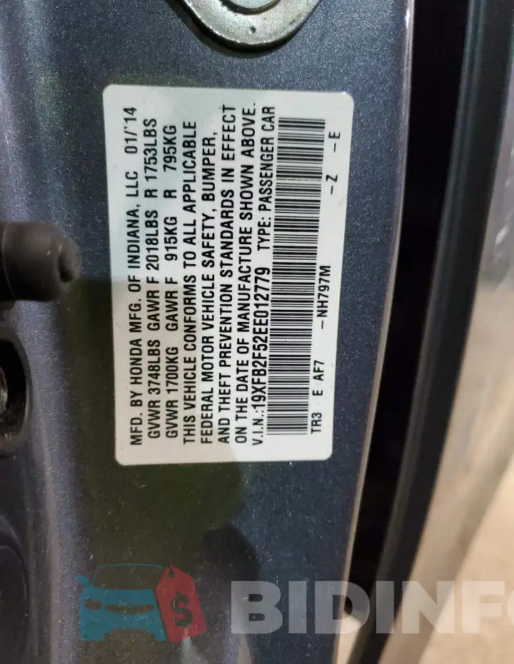 19XFB2F52EE012779 Photo# 12