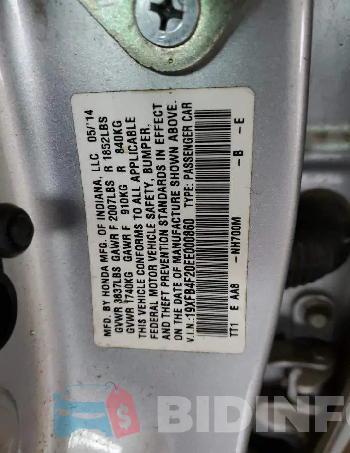 19XFB4F20EE000860 Photo# 12