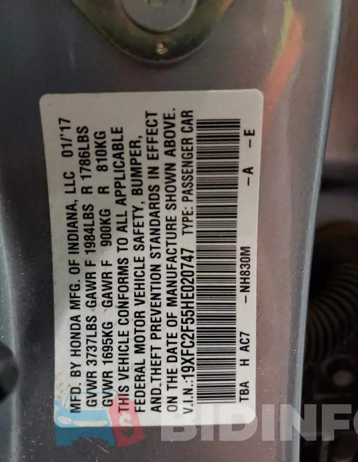 19XFC2F55HE020747 Photo# 12