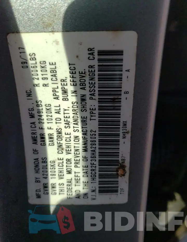 1HGCR2F36HA296052 Photo# 13