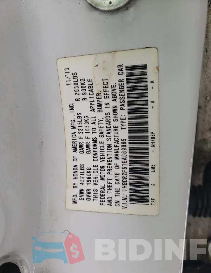 1HGCR2F51EA089985 Photo# 12