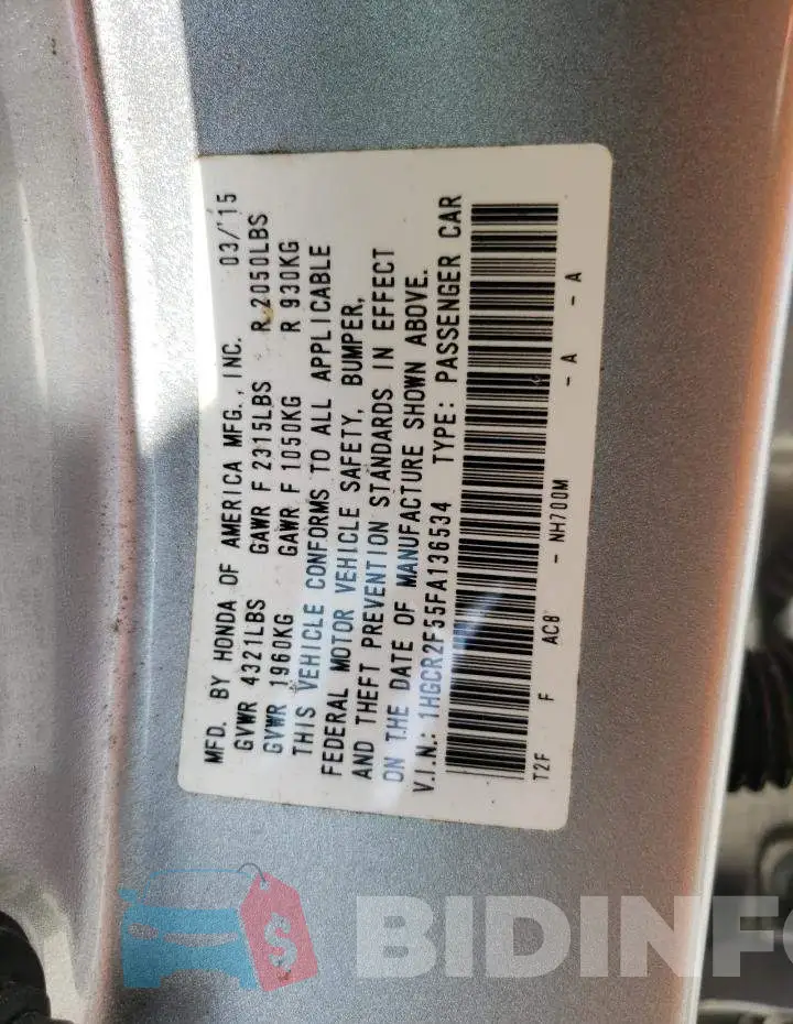 1HGCR2F55FA136534 Photo# 12