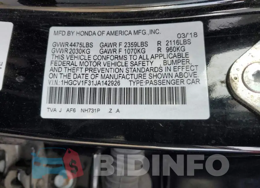 1HGCV1F31JA142926 Photo# 12
