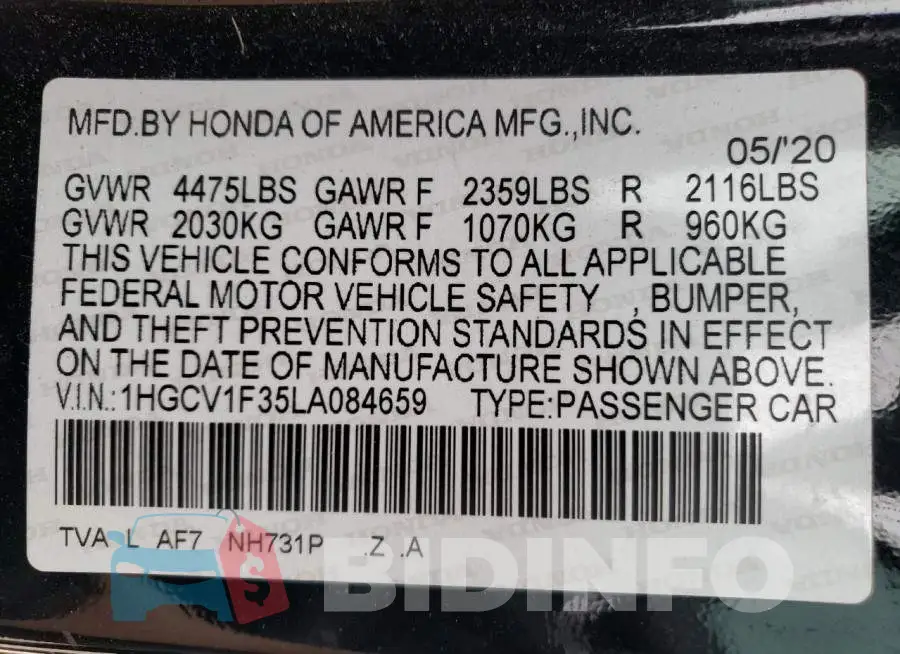 1HGCV1F35LA084659 Photo# 12