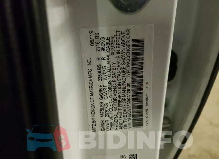 1HGCV1F39KA128130 Photo# 12