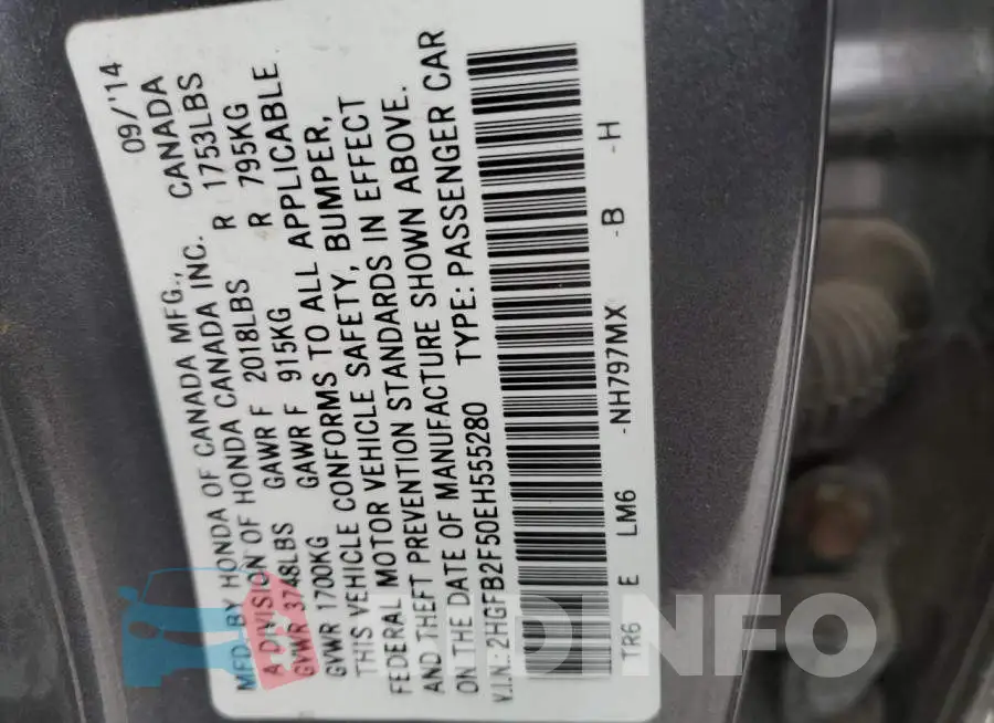 2HGFB2F50EH555280 Photo# 12
