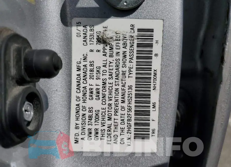 2HGFB2F56FH525136 Photo# 12