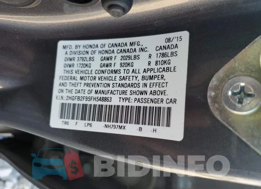 2HGFB2F95FH548863 Photo# 10
