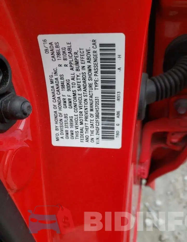 2HGFC2F58GH570531 Photo# 13