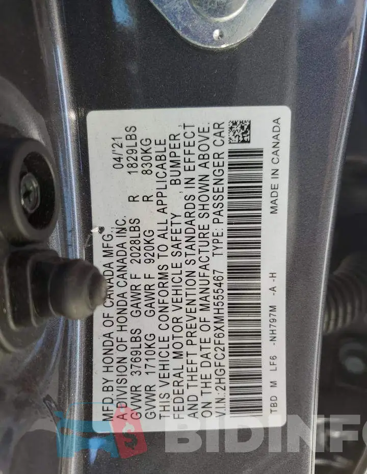 2HGFC2F6XMH555467 Photo# 12