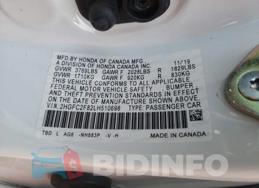 2HGFC2F82LH510698 Photo# 12