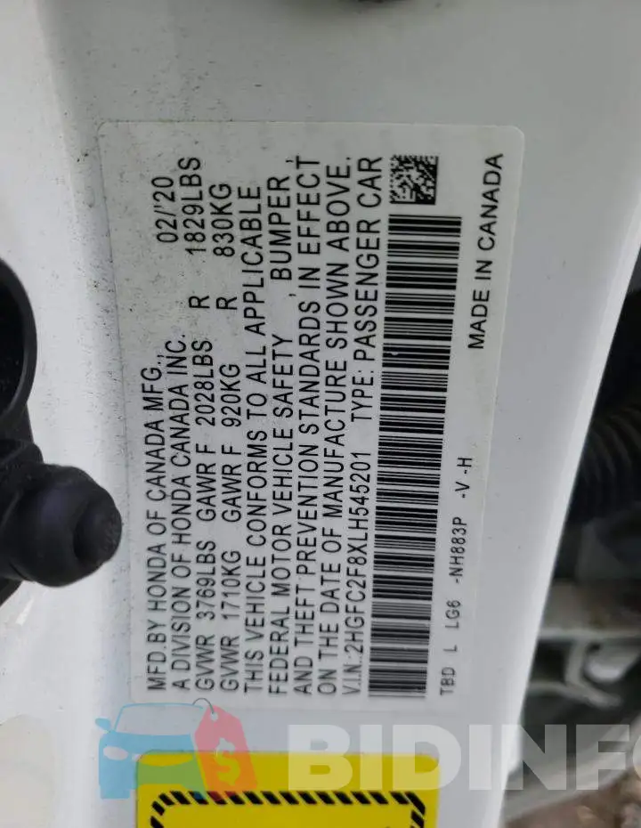 2HGFC2F8XLH545201 Photo# 12