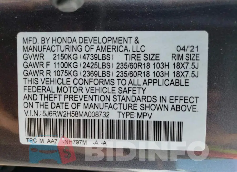 5J6RW2H58MA008732 Photo# 14