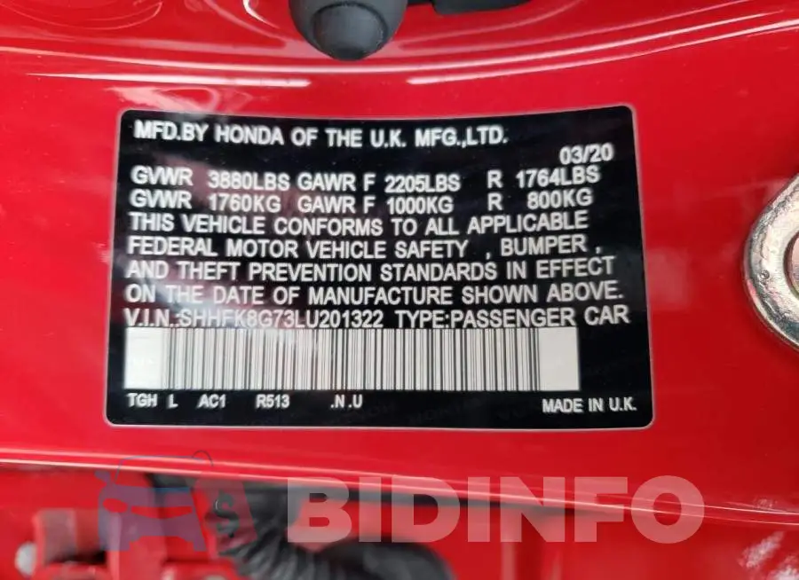 SHHFK8G73LU201322 Photo# 12
