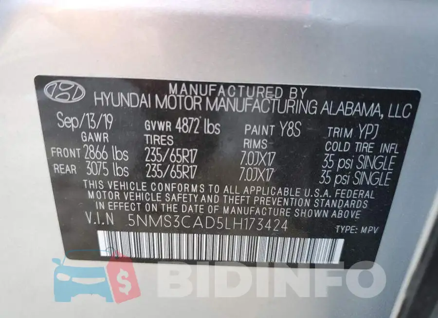 5NMS3CAD5LH173424 Photo# 14