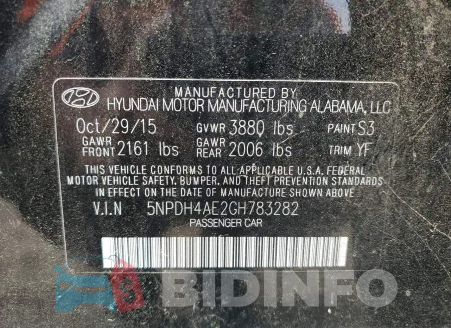 5NPDH4AE2GH783282 Photo# 12