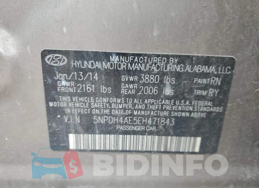 5NPDH4AE5EH471843 Photo# 12