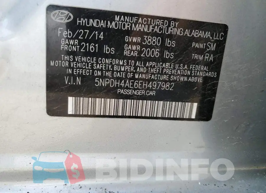 5NPDH4AE6EH497982 Photo# 12