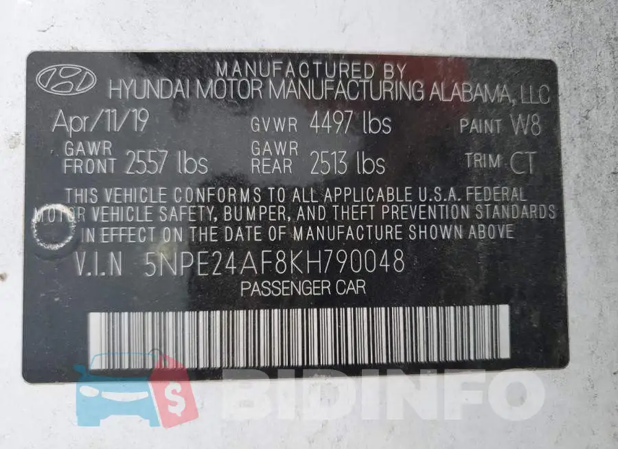 5NPE24AF8KH790048 Photo# 12